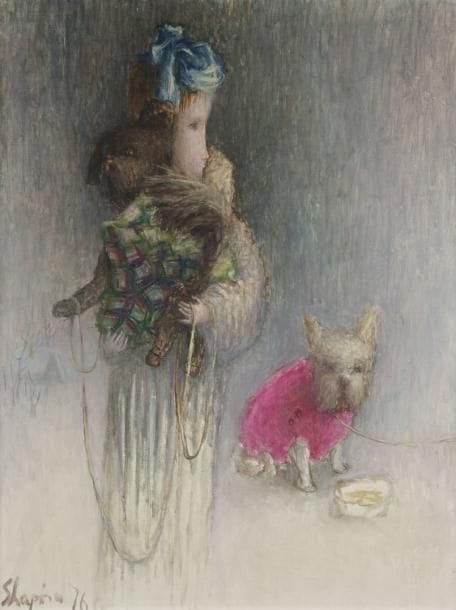 Valentine SHAPIRO (née en 1948)
Femme aux chiens, 1976 Huile sur toile. Signée et datée en bas à gauche. 66 x 50 cm