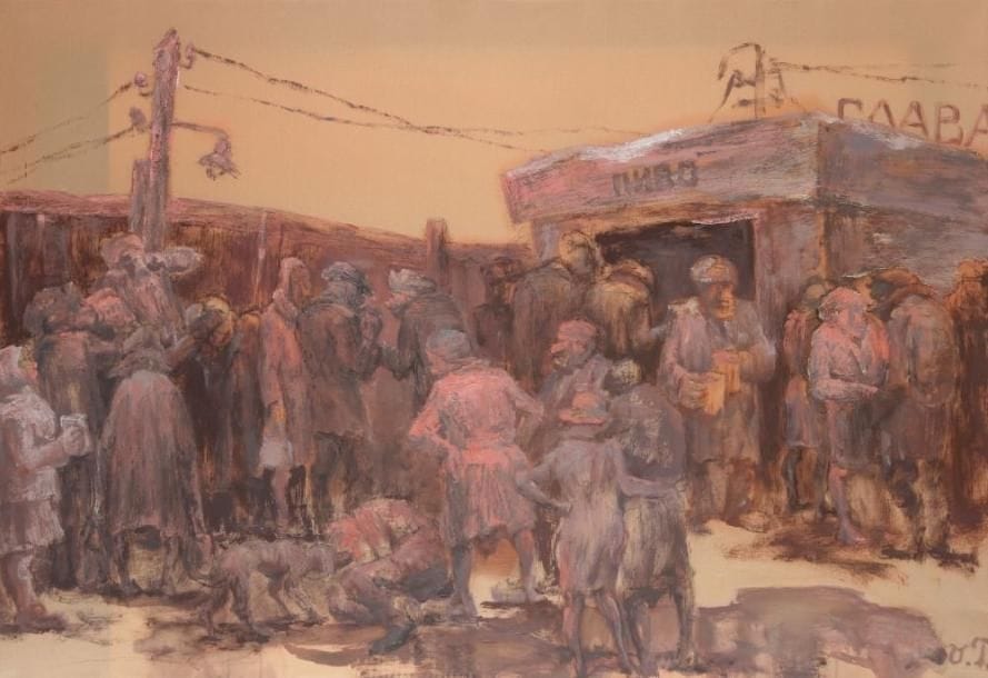 Vladimir TITOV (né en 1950)
Pravda Huile sur toile. Monogrammée en bas à droite. 54 x 81 cm