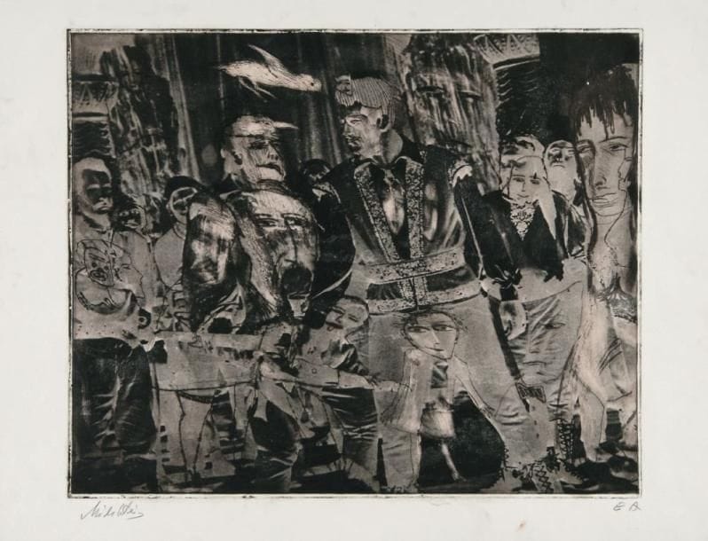 Zvy MILSHTEIN (né en 1934)
Lever de rideau Eau forte, vernis mou et pointe sèche. Signée en bas à gauche et annotée E.A. 49 x 39,5 cm