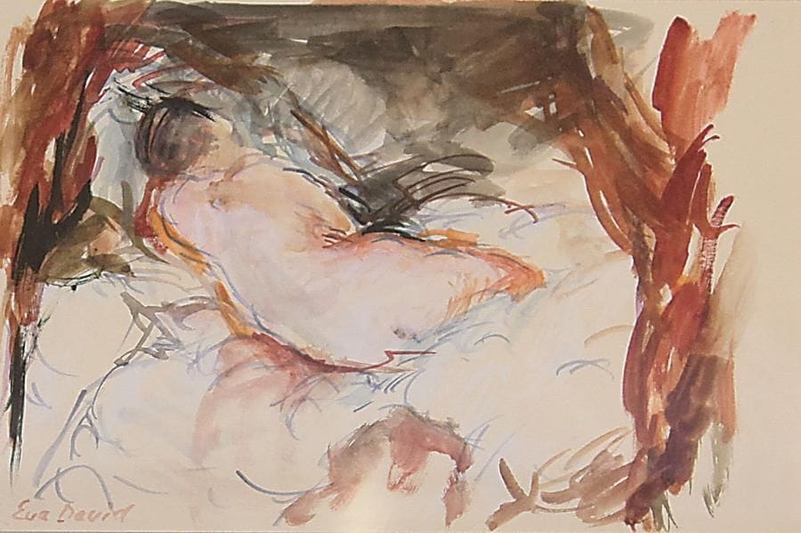 Eva DAVID (XXe siècle)
Femme allongée, 1980 Aquarelle. Signée en bas à gauche. 19 x 30 cm