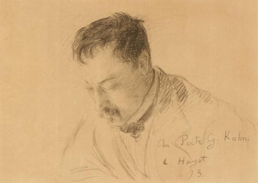 Louis HAYET (1864-1940)
Portrait de Gustave Kahn, 1893 Fusain. Signé, daté et dédicacé «au poète G. Kahn» en bas à droite. 65 x 79 cm