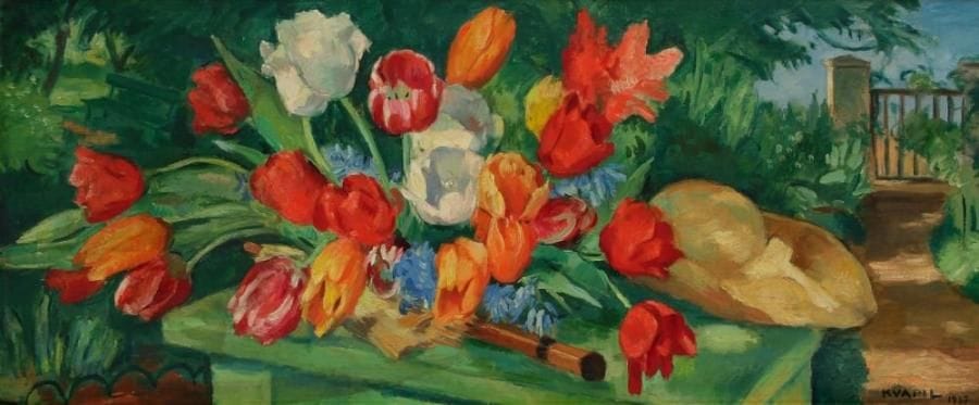 Charles Kvapil (1884-1958)
Jeté de fleurs, 1937 Huile sur toile. Signée et datée en bas à droite. 46 x 110 cm