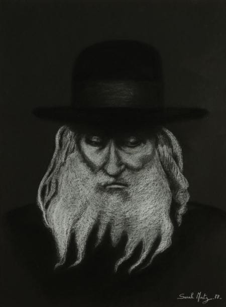 Sarah LANDAU-MINTZ
Vieux Rabbin en méditation, 1988 Pastel sur papier noir. Signée et datée en bas à droite. 58 x 45 cm