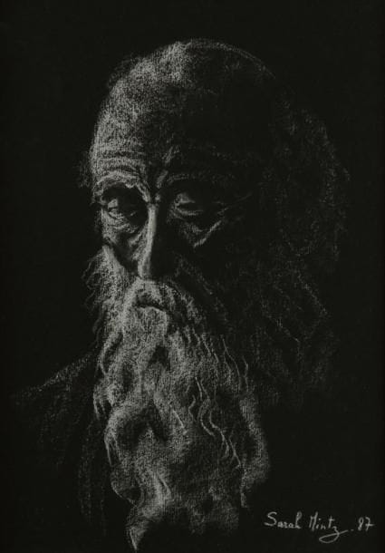 Sarah LANDAU-MINTZ
Vieil érudit juif, 1987 Craie sur papier noir. Signée et datée en bas à droite. 33,5 x 24,5 cm