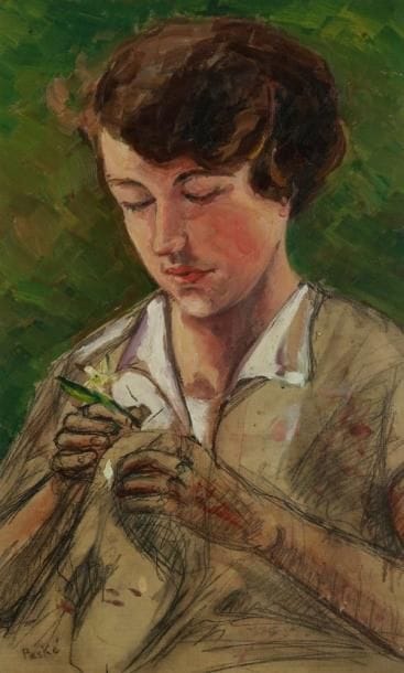 Jean Misceslas PESKE (1870-1949)
Femme cousant Huile sur toile. Signée en bas à gauche. (Non montée). 51 x 31 cm