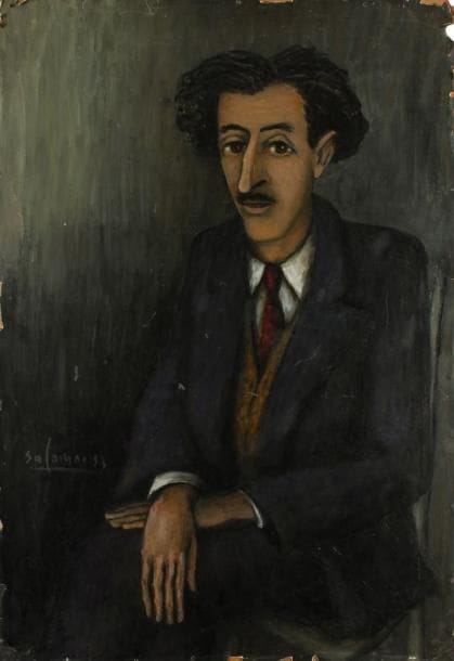 Jean-Claude SALOMON (né en 1928)
Portrait de Ferdinand Desnos, 1953 Huile sur papier contrecollé sur isorel. Signée et datée en bas à gauche. Signée et datée au dos. (Accidents et manques). 108 x 74,5 cm