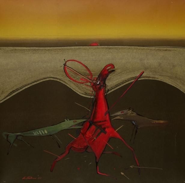 Alexandre BOBKINE (né en 1950)
La mort de l?élan, 1988 Huile sur carton. Signée et datée en bas à gauche. 65 x 65 cm