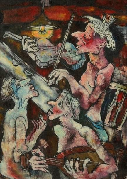 Rurik KALEDIN (né en 1944)
L?Orchestre, 1980 Huile sur isorel. Monogrammée en bas à droite. Signée, datée et titrée au dos. 41 x 31 cm