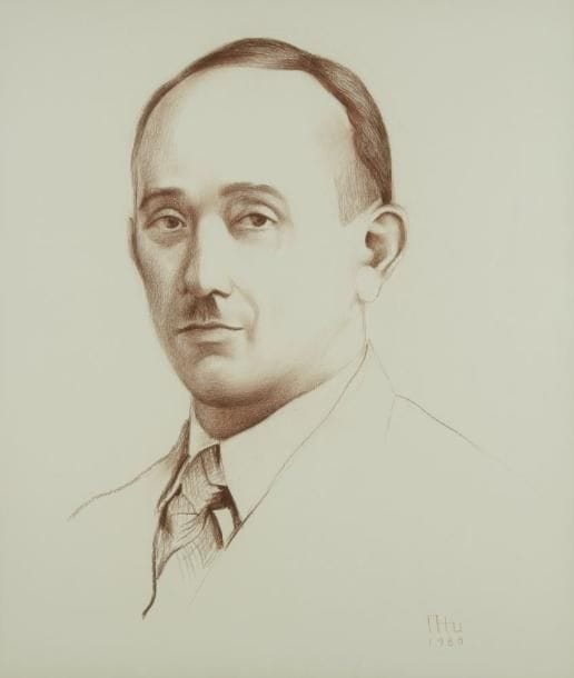 Rudolf KHACHATRIAN (né en 1937)
Portrait d?homme, 1980 Crayon gras. Monogrammé et daté en bas à droite. 47 x 40 cm