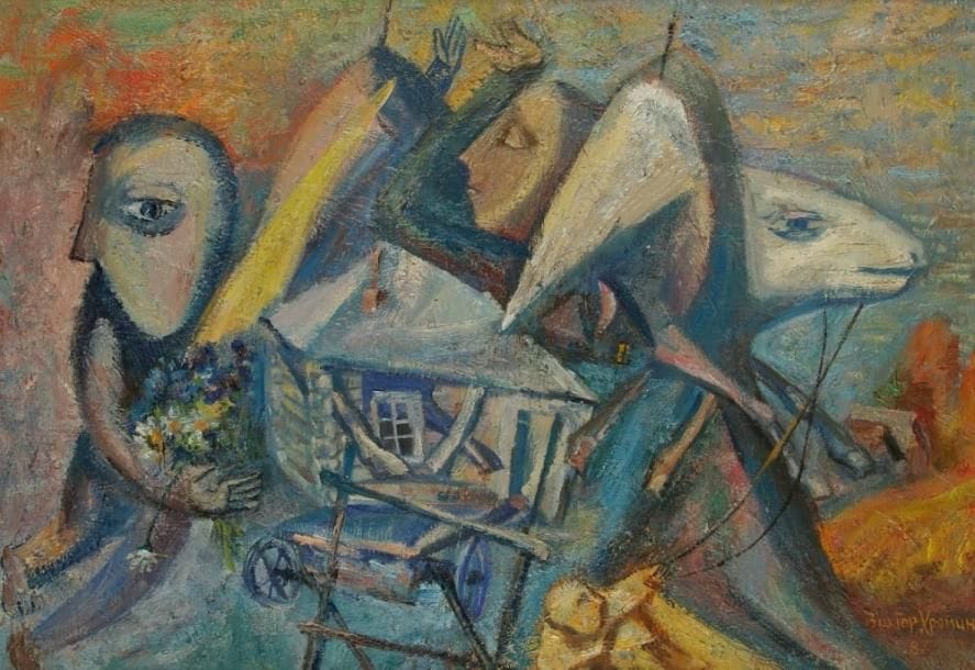Victor KHROMIN (né en 1948)
Merma, 1987 Huile sur toile. Signée et datée en bas à droite. Signée, datée et titrée au dos. 50 x 70 cm