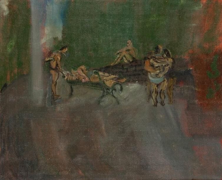 Natta KONICHEVA (né en 1935)
Week-end au parc, 1979 Huile sur toile. Signée et datée au dos. 49 x 60 cm