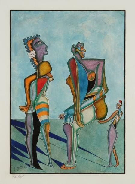 Vladimir LIAGATCHEV (né en 1945)
Trois personnages, 1969 Gouache. Signée et datée en bas à gauche. 29 x 21 cm