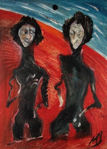 Mikaël PAVLENINE (né en 1946)
Baba yagas, 1987 Huile sur toile. Monogrammée en bas à droite. Signée, datée et titrée au dos. 99 x 70 cm