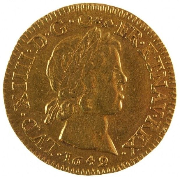 LOUIS XIV (1643-1715). Louis d’or à la mèche courte, 1649, D= atelier de Lyon. 6,71g. D.1419 . Fr.415. TTB