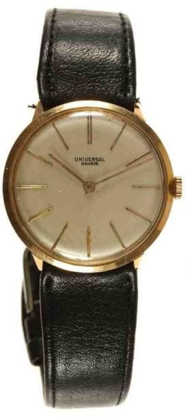 UNIVERSAL
Montre bracelet d?homme en or jaune. Années 1960. N°: 18816-2015572. Mécanisme antichoc; calibre 800. (A réviser). Poids brut: 25 g
