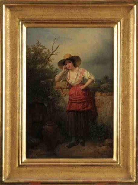 François GRENIER de SAINT MARTI (Paris 1793-1867)
Jeune femme à la fontaine Sur sa toile d?origine Duran-Rueil, Paris 32,5 x 22,5 cm Signé en bas à gauche F. Grenier