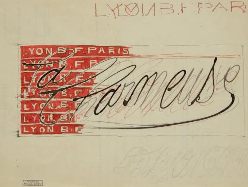 Raoul DUFY (1877-1953)
La Charmeuse Encre et traits de crayon. Projet graphique pour les ateliers Bianchini-Férier. Timbre des archives Raoul Dufy en bas à gauche. 19,5 x 26 cm
