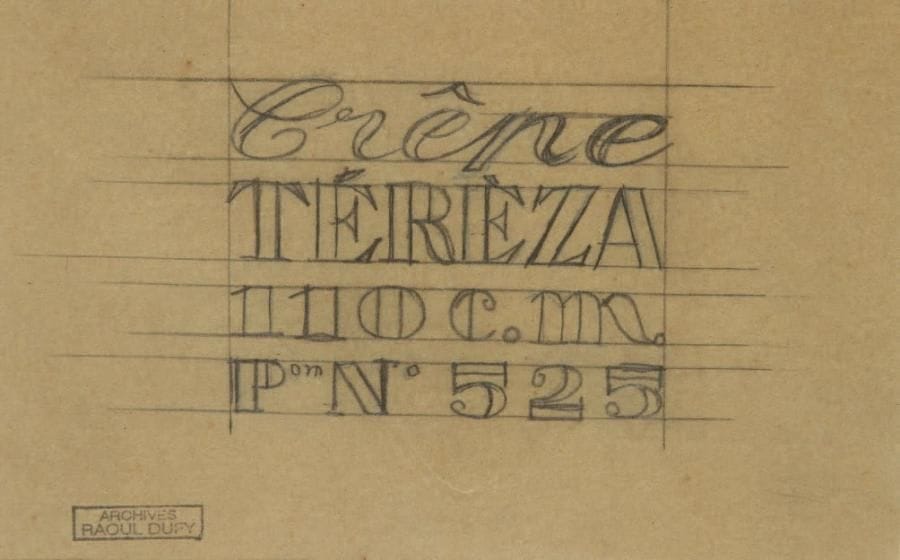 Raoul DUFY (1877-1953)
Crêpe Térèza Mine de plomb sur papier calque. Projet graphique pour les ateliers Bianchini-Férier. Timbre des archives Raoul Dufy en bas à gauche. 9 x 14 cm