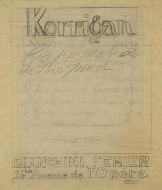 Raoul DUFY (1877-1953)
Korrigan, crêpe mat de soie pure Mine de plomb sur papier calque. Projet graphique de réclame pour les ateliers Bianchini-Férier. Timbre des archives Raoul Dufy en bas à droite. (Pliures). 32 x 27 cm