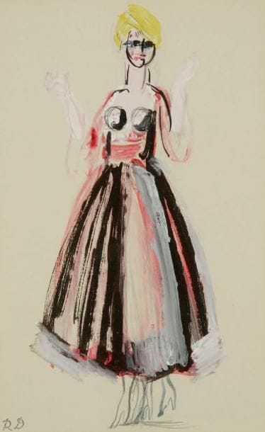 Raoul DUFY (1877-1953)
Étude de robe pour Paul Poiret, vers 1917 Gouache, aquarelle et traits de crayon. Timbre du monogramme en bas à gauche. 31 x 20 cm Bibliographie: Galerie Fanny Guillon-Laffaille, Galerie Neffe- Degandt, Raoul Dufy-Paul Poiret, Modèles, aquarelles & dessins, 1917-1919. Paris, Londres, 1998, p. 62