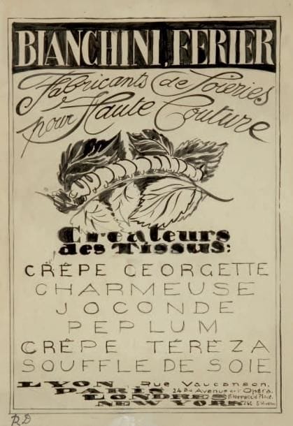 Raoul DUFY (1877-1953)
Bianchini-Férier au ver à soie Encre et aquarelle. Projet graphique d'affiche pour les ateliers Bianchini- Férier. Timbre du monogramme en bas à gauche. 33,5 x 23,5 cm
