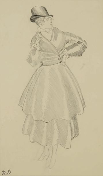 Raoul DUFY (1877-1953)
Étude de robe pour Paul Poiret, vers 1917 Mine de plomb. Timbre du monogramme en bas à gauche. 31 x 20 cm Bibliographie: Galerie Fanny Guillon-Laffaille, Galerie Neffe- Degandt, Raoul Dufy-Paul Poiret, Modèles, aquarelles & dessins, 1917-1919. Paris, Londres, 1998, p. 54