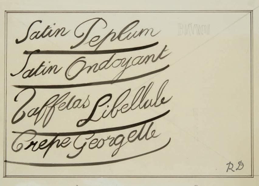 Raoul DUFY (1877-1953)
Tissus Bianchini-Férier Encre, gouache et traits de crayon. Projet graphique pour les ateliers Bianchini-Férier. Timbre du monogramme en bas à droite. 17 x 23 cm