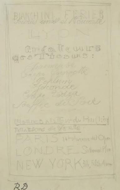 Raoul DUFY (1877-1953)
Enseigne Bianchini-Férier à Lyon Mine de plomb. Projet graphique pour les ateliers Bianchini-Férier. Timbre du monogramme en bas à gauche. 21,5 x 13,5 cm