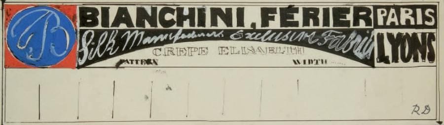 Raoul DUFY (1877-1953)
Enseigne pour Bianchini-Férier Encre et gouache. Projet graphique pour les ateliers Bianchini-Férier. Timbre du monogramme en bas à droite. 10 x 36 cm