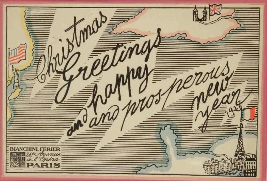 Raoul DUFY (1877-1953)
Christmas Greetings and happy and prosperous new year 1923. Carte de voeux de l?'année 1923 des ateliers Bianchini- Férier. 16,5 x 22,5 cm

Les lots 159 à 164 seront vendus avec faculté de réunion.

