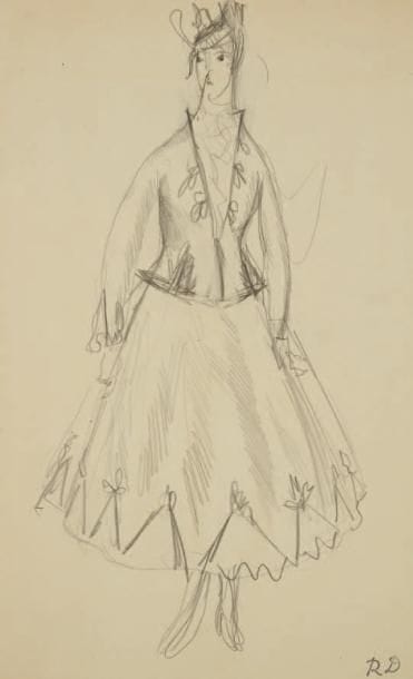 Raoul DUFY (1877-1953)
Étude de robe pour Paul Poiret, vers 1917 Mine de plomb. Timbre du monogramme en bas à droite. 31 x 20 cm Bibliographie: Galerie Fanny Guillon-Laffaille, Galerie Neffe- Degandt, Raoul Dufy-Paul Poiret, Modèles, aquarelles & dessins, 1917-1919. Paris, Londres, 1998, p. 26