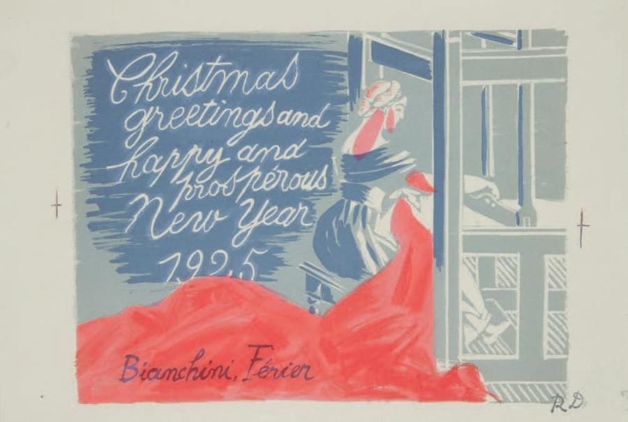 Raoul DUFY (1877-1953)
Christmas Greetings and happy and prosperous new year 1925 Carte de voeux avec traits de coupe. Timbre du monogramme en bas à droite. 20 x 29 cm.

Les lots 159 à 164 seront vendus avec faculté de réunion.

