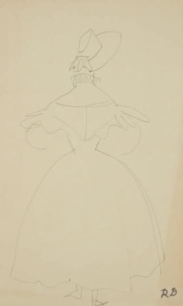 Raoul DUFY (1877-1953)
Étude de robe pour Paul Poiret, vue de dos Mine de plomb. Timbre du monogramme en bas à droite. 31 x 20 cm Bibliographie: Galerie Fanny Guillon-Laffaille, Galerie Neffe- Degandt, Raoul Dufy-Paul Poiret, Modèles, aquarelles & dessins, 1917-1919. Paris, Londres, 1998, p. 36