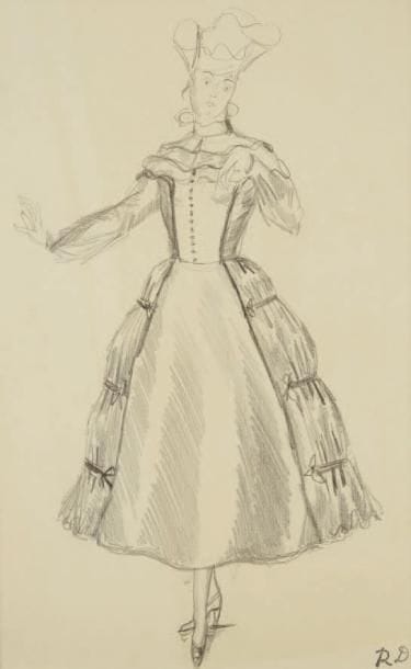 Raoul DUFY (1877-1953)
Étude de robe pour Paul Poiret Mine de plomb. Timbre du monogramme en bas à droite. 31 x 20 cm Bibliographie: Galerie Fanny Guillon-Laffaille, Galerie Neffe- Degandt, Raoul Dufy-Paul Poiret, Modèles, aquarelles & dessins, 1917-1919. Paris, Londres, 1998, p. 82