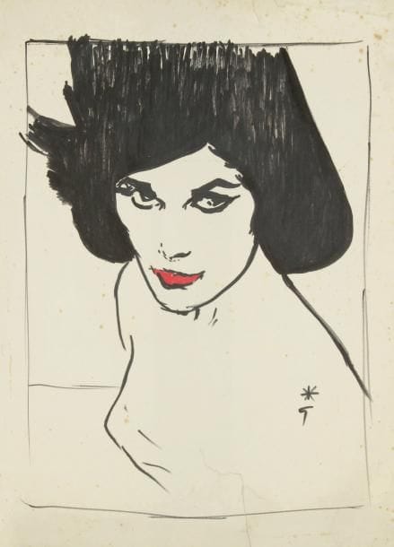 René GRUAU (1909-2004)
Portrait de Kouka Feutre noir et encre rouge. Signé du monogramme en bas à droite. Accidents et piqûres. 50 x 37 cm Provenance: Collection Kouka