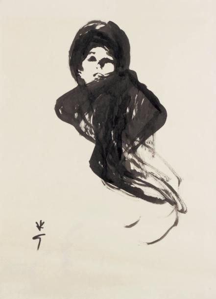 René GRUAU (1909-2004)
Femme à l'écharpe Encre. Signée du monogramme en bas à gauche. (Déchirure). Tampon de l'artiste au dos. 50 x 37 cm Provenance: Collection Kouka