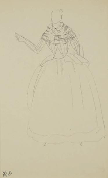 Raoul DUFY (1877-1953)
Étude de robe pour Paul Poiret Mine de plomb. Timbre du monogramme en bas à gauche. Annotée au dos, de la main de l'artiste, "à 7 heure Max Jacob". (Restauration en bas à droite). 31 x 20 cm Bibliographie: Galerie Fanny Guillon-Laffaille, Galerie Neffe- Degandt, Raoul Dufy-Paul Poiret, Modèles, aquarelles & dessins, 1917-1919. Paris, Londres, 1998, p. 39