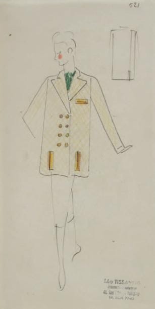Atelier Léo TISSANDIÉ (XXe siècle)
Prêt-à-porter Crayon sur papier calque. 60 dessins techniques. Portent pour la plupart un cachet en bas à droite, "L. Tissandié", avec l'adresse de l'atelier. Numéro de croquis en haut à droite des planches (de 341 à 631). 33 x 17 cm