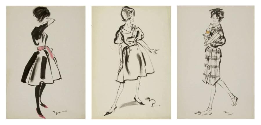 ÉCOLE FRANÇAISE DES ANNÉES 50
Les jeunes femmes modernes Encre et gouache. Ensemble de 3 dessins. Portent une signature en bas à droite. 39,5 x 27 cm