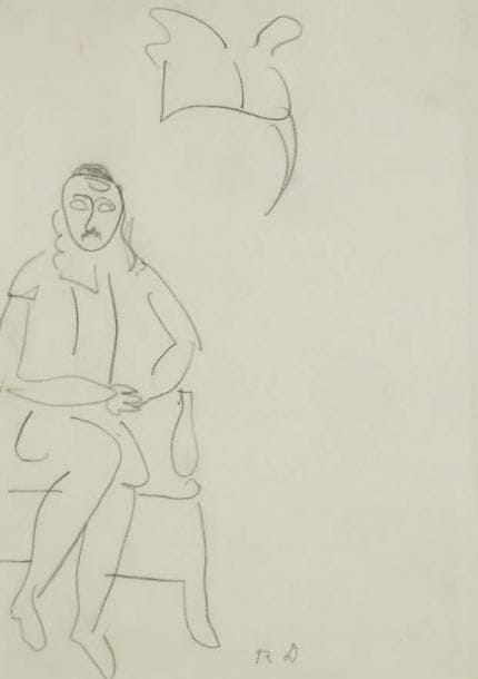 Raoul DUFY (1877-1953)
Homme assis. Projet de costume pour "la Fête des Rois" Mine de plomb. Monogrammée en bas au milieu. 20,5 x 15 cm