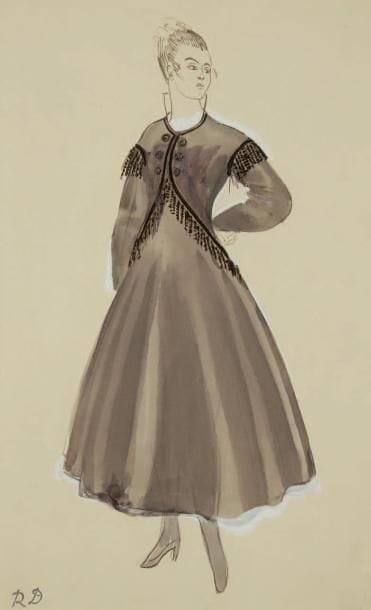 Raoul DUFY (1877-1953)
Étude de robe pour Paul Poiret Encre, aquarelle, gouache et traits de crayon. Timbre du monogramme en bas à gauche. 31 x 20 cm