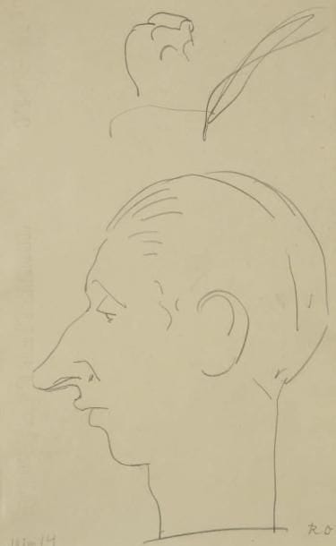 Raoul DUFY (1877-1953)
Profil d?homme. Croquis d'invité de "la Fête des Rois" Mine de plomb. Monogrammée en bas à droite et datée "10 janv 14". 30 x 19 cm