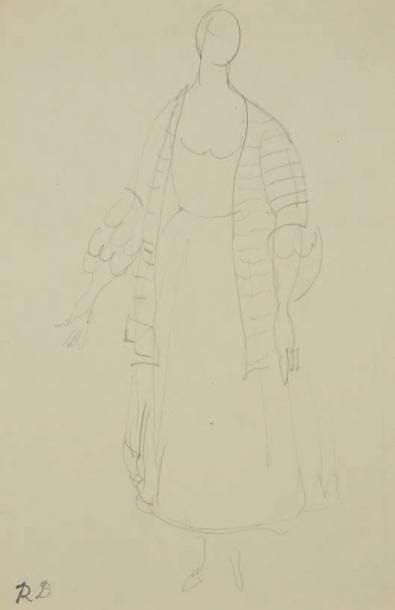 Raoul DUFY (1877-1953)
Projet de costume de femme pour Paul Poiret Mine de plomb. Timbre du monogramme en bas à gauche. 31 x 20 cm Bibliographie: Galerie Fanny Guillon-Laffaille, Galerie Neffe- Degandt, Raoul Dufy-Paul Poiret, Modèles, aquarelles & dessins, 1917-1919. Paris, Londres, 1998, p. 38