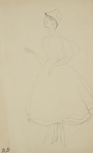 Raoul DUFY (1877-1953)
Projet de costume pour Paul Poiret Mine de plomb. Timbre du monogramme en bas à gauche. (Restauration au feuillet en bas à gauche). 31 x 20 cm Bibliographie: Galerie Fanny Guillon-Laffaille, Galerie Neffe- Degandt, Raoul Dufy-Paul Poiret, Modèles, aquarelles & dessins, 1917-1919. Paris, Londres, 1998, p. 16