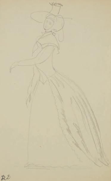Raoul DUFY (1877-1953)
Projet de costume pour Paul Poiret Mine de plomb. Timbre du monogramme en bas à gauche. 31 x 20 cm Bibliographie: Galerie Fanny Guillon-Laffaille, Galerie Neffe- Degandt, Raoul Dufy-Paul Poiret, Modèles, aquarelles & dessins, 1917-1919. Paris, Londres, 1998, p. 36