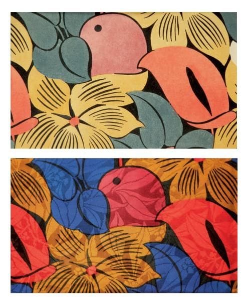 Raoul DUFY (1877-1953)
Projet de tissu à fleurs et oiseau pour Bianchini-Férier Pochoir. Joint: échantillon de tissu au modèle, dans un même montage. 17,5 x 29 cm