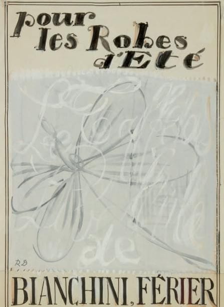 Raoul DUFY (1877-1953)
Pour les robes d?été : le Taffetas Libellule de Bianchini-Férier Encre, aquarelle, gouache et traits de crayon. Projet d?affiche pour les ateliers Bianchini-Férier. Timbre du monogramme en bas à gauche. 39 x 29 cm
