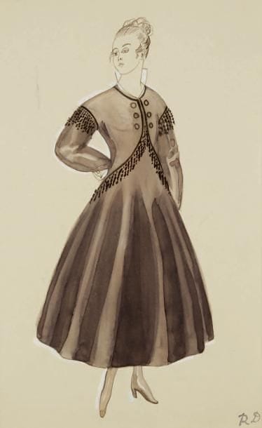 Raoul DUFY (1877-1953)
Étude de robe pour Paul Poiret, vers 1917 Encre, aquarelle et gouache. Timbre du monogramme en bas à droite. 31 x 20 cm Bibliographie: Galerie Fanny Guillon-Laffaille, Galerie Neffe- Degandt, Raoul Dufy-Paul Poiret, Modèles, aquarelles & dessins, 1917-1919. Paris, Londres, 1998, p. 41