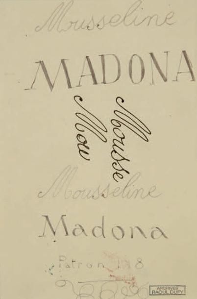 Raoul DUFY (1877-1953)
Mousseline Madona Encre. Projet graphique pour les ateliers Bianchini-Férier. Timbre des archives Raoul Dufy en bas à droite. 17 x 11,5 cm