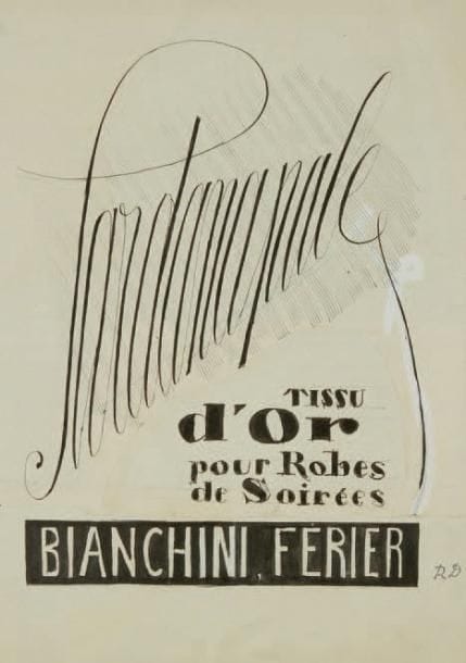 Raoul DUFY (1877-1953)
Sardanapale, tissu d'or pour robes de soirées, Bianchini-Férier Encre, gouache et traits de crayon. Projet d'affiche pour les ateliers Bianchini-Férier. Timbre du monogramme en bas à droite. Découpage. (Petite déchirure et pliures). 38 x 27 cm